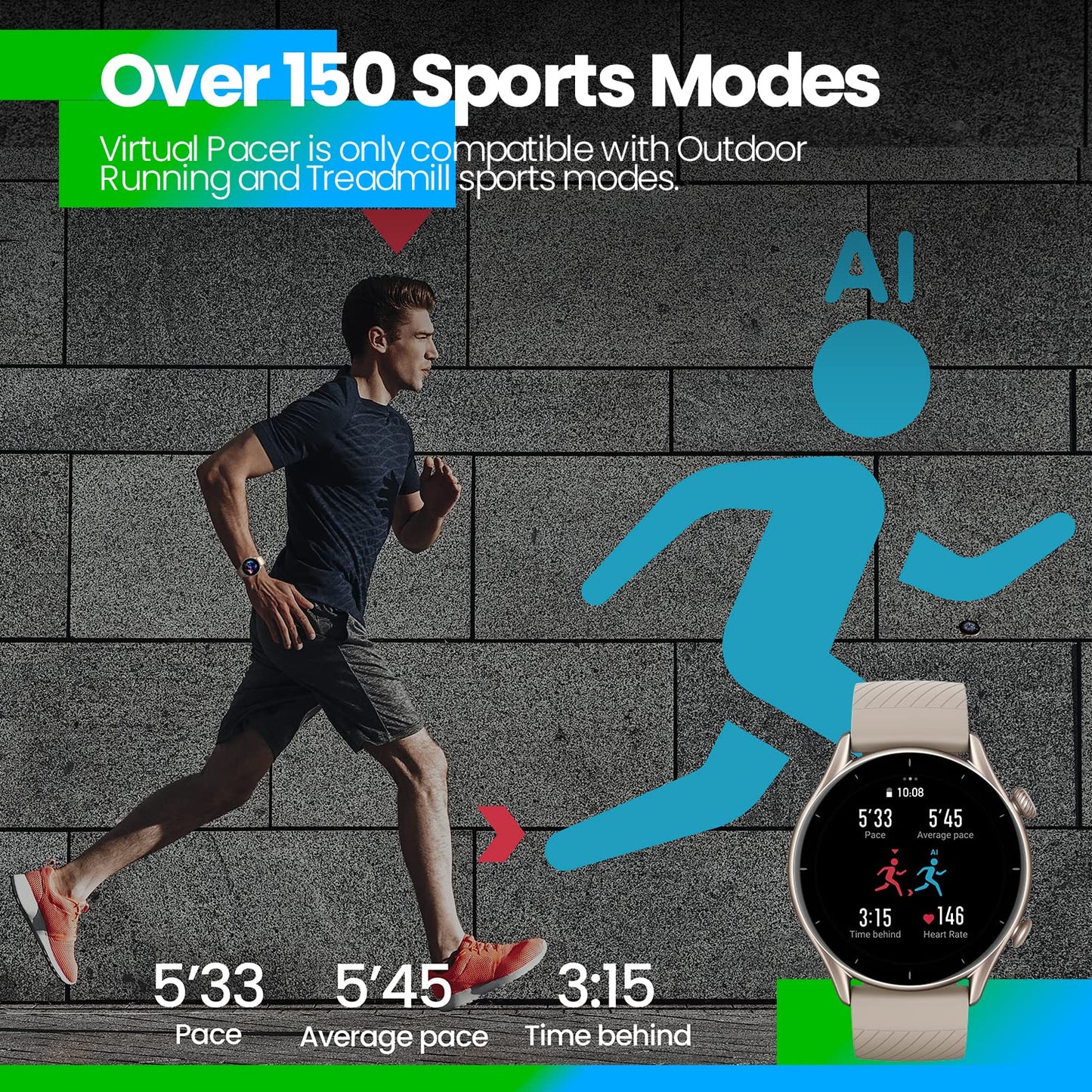 Amazfit GTR 3 - Reloj Inteligente para Hombre y Mujer, Monitor de Salud, Pantalla AMOLED de 1,39", Reloj Deportivo GPS con 150 Modos Deportivos, batería de 21 días, Alexa